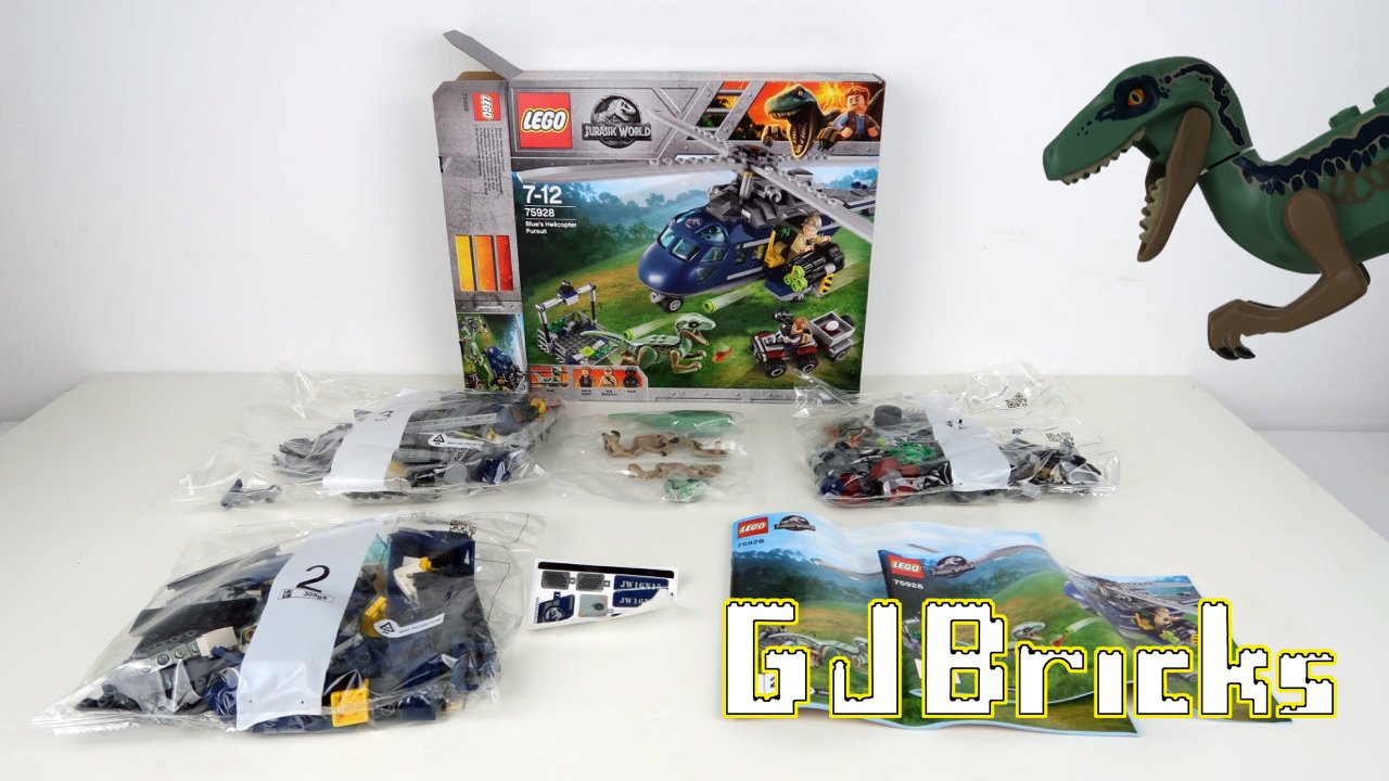 LEGO Jurassic World Blue's Helicopter Pursuit unbox & time lapse 75928