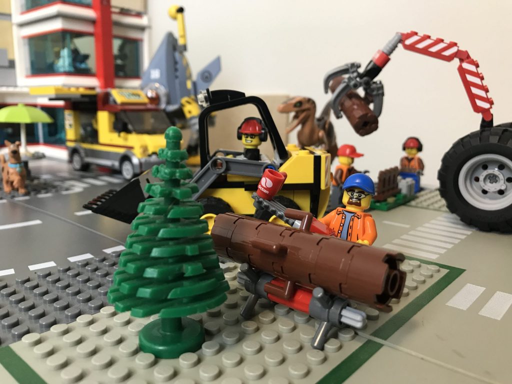 Troy from BRICKFAMILY clearing trees to make way for the LEGO Brick Bank